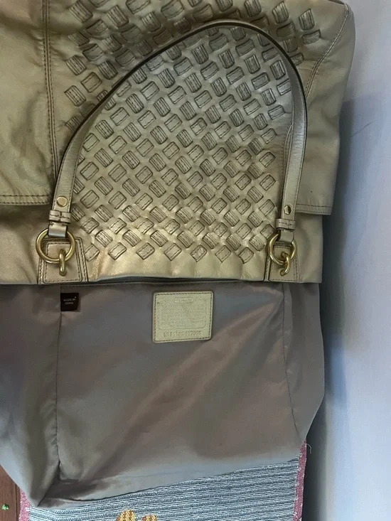 COACH North South Woven Metallic Gold Leather Shoulder Bag - Picture 10 of 13